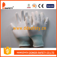 13 Gauge White Nylon Liner Handgelenk Weiß PU beschichtete Handschuhe Dpu109